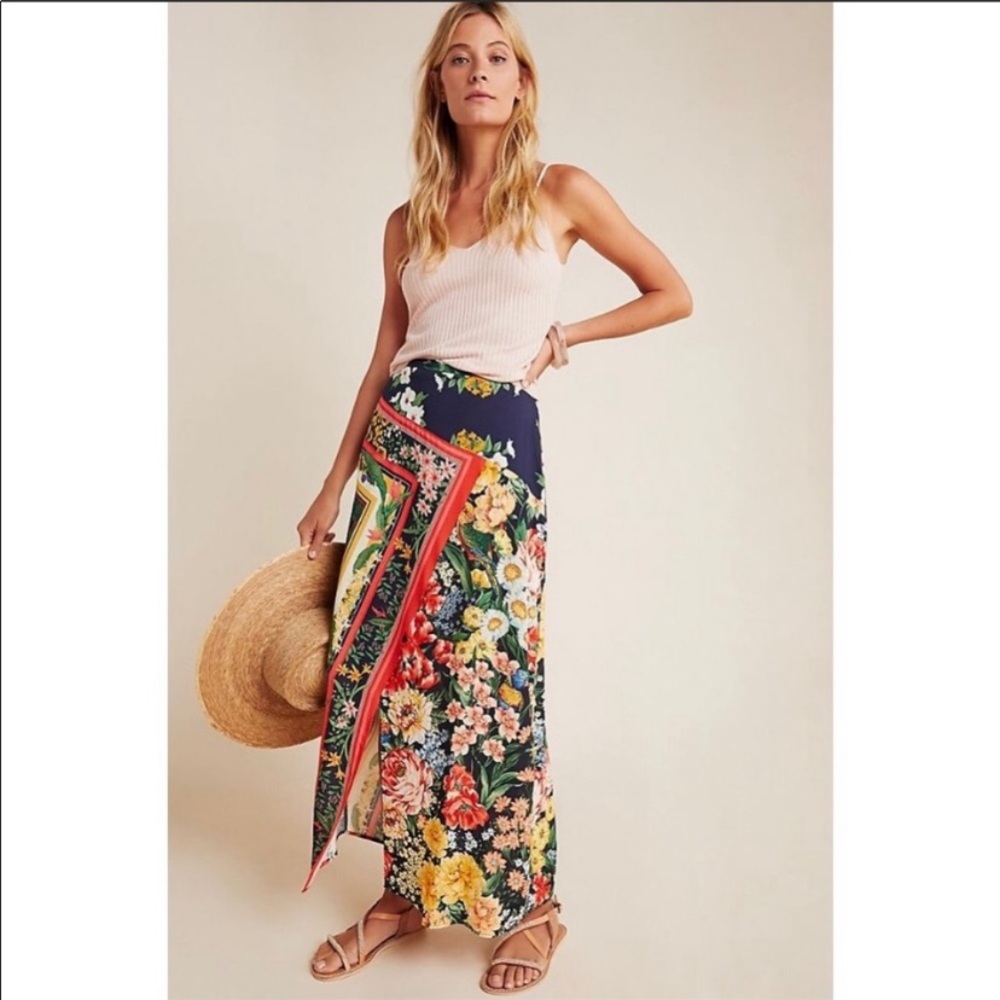 NWOT Anthropologie Farm Rio Fiji MIDI Skirt Floral Tropical Resort Vacation M